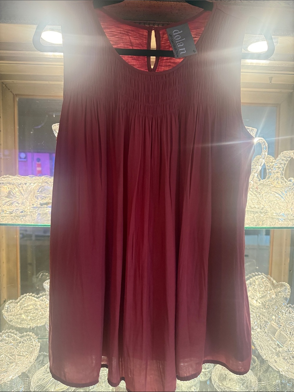 Anthropologie Dolan Left Coast Smocked Yoke Sleeveless Swing Top Berry Sz M